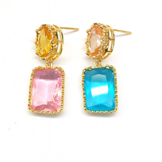 Trendy Gemotric Shape Multi Gemstone Dangle Earring