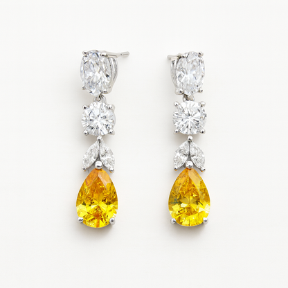 Trendy waterdrop design yellow gemstone ear drop earring for girls