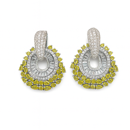 Sparkly Yellow Cubic Zircon Chunky Big Dangle Drop Huggie Earrings 