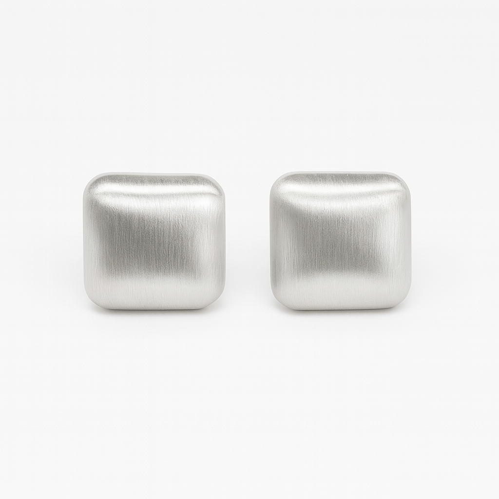 Square Shape Simple Sliver Plated Stud Earring