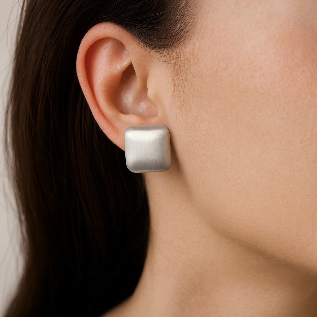 Square Shape Simple Sliver Plated Stud Earring