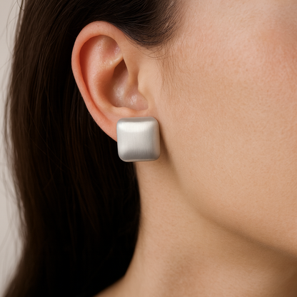 Square Shape Simple Sliver Plated Stud Earring