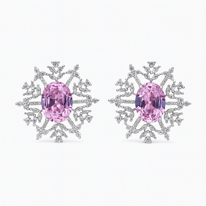 Snowflow style with pink diamonds stud earring