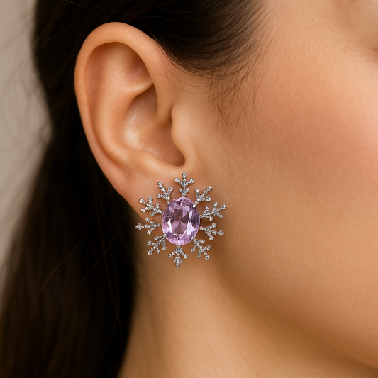 Snowflow style with pink diamonds stud earring