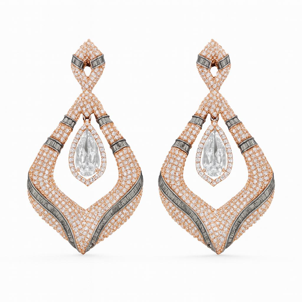 Rose gold leaf with tear drop earring