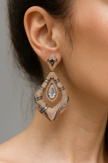 Rose gold leaf with tear drop earring
