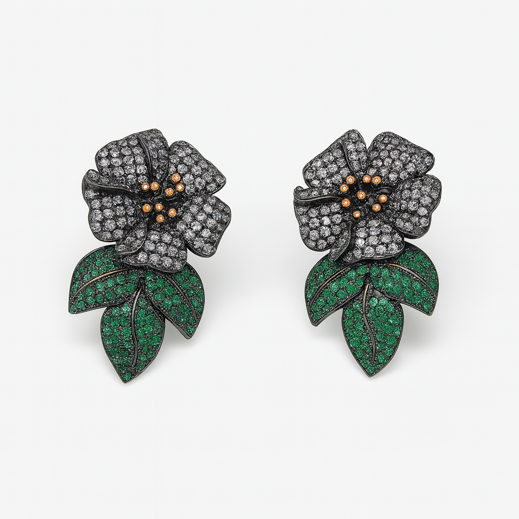 Purple green cubic zirconia leaf flower big drop earring for women