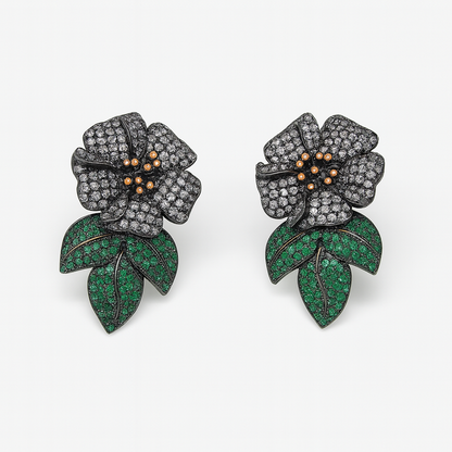 Purple green cubic zirconia leaf flower big drop earring for women