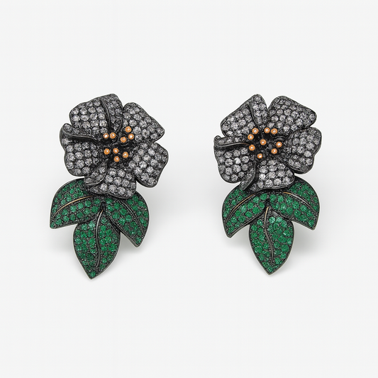 Purple green cubic zirconia leaf flower big drop earring for women