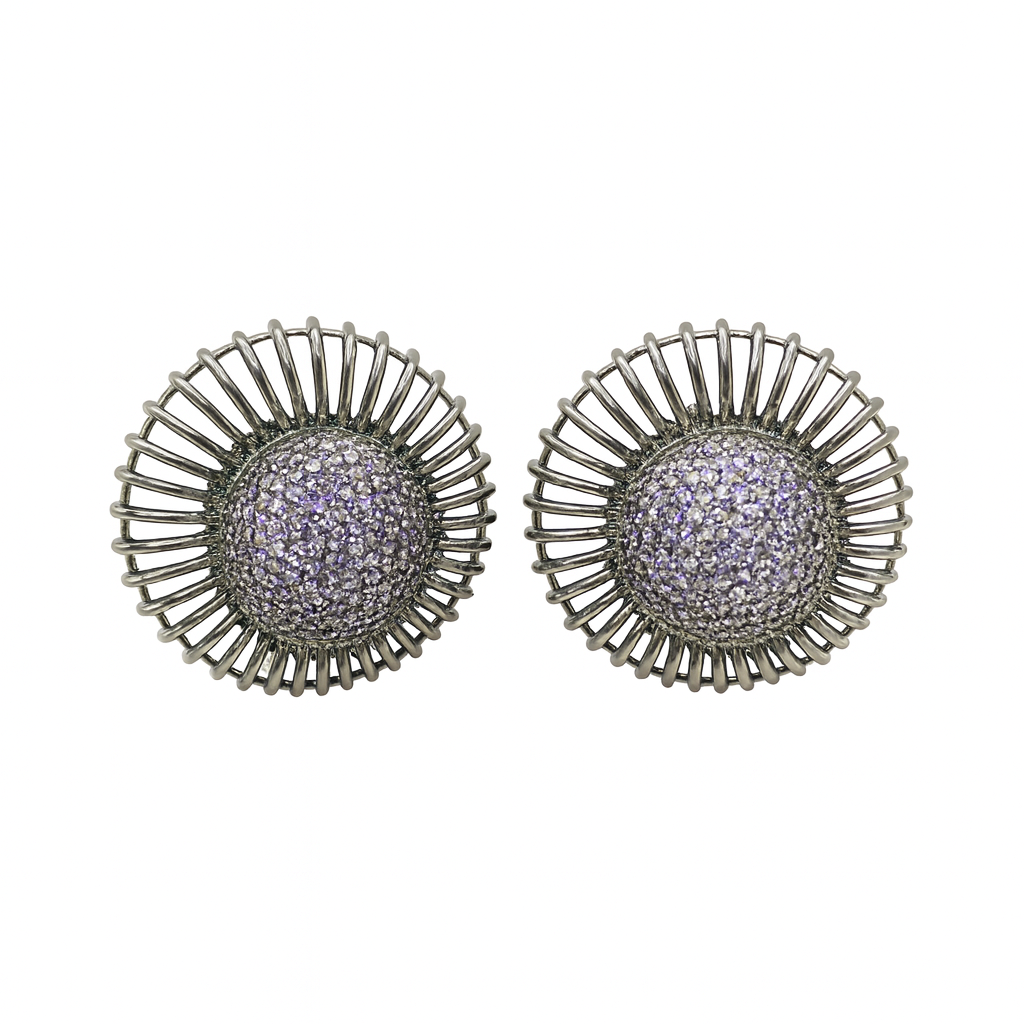 Purple stone round big stud earring