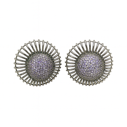 Purple stone round big stud earring