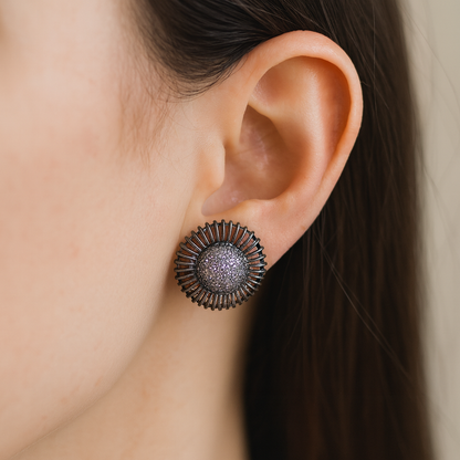 Purple stone round big stud earring
