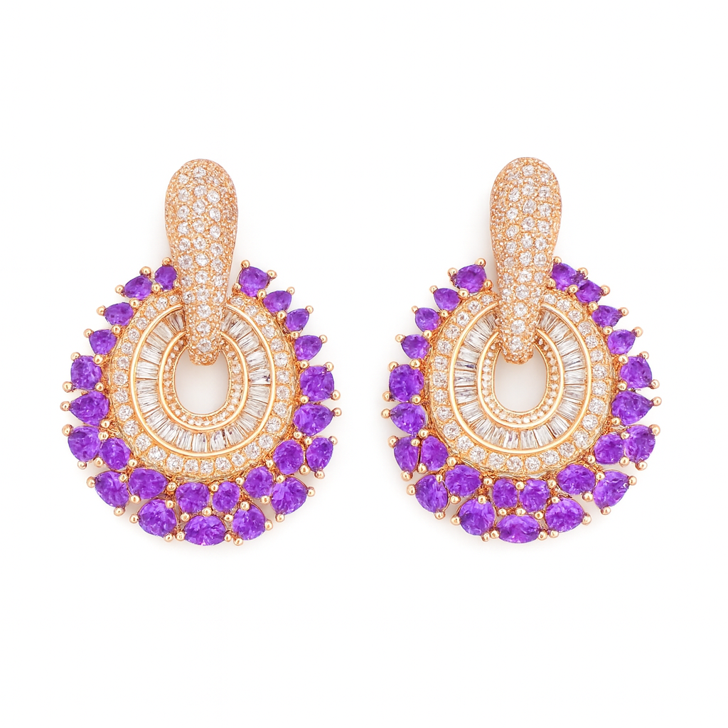 Purple Pink Cubic Zirconia Pave Dangle Earrings