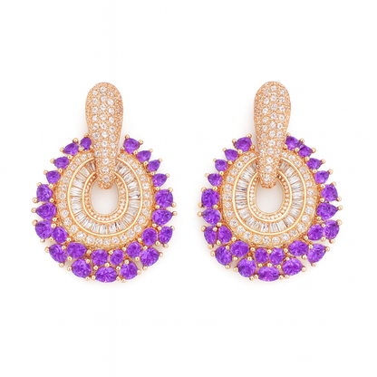 Purple Pink Cubic Zirconia Pave Dangle Earrings