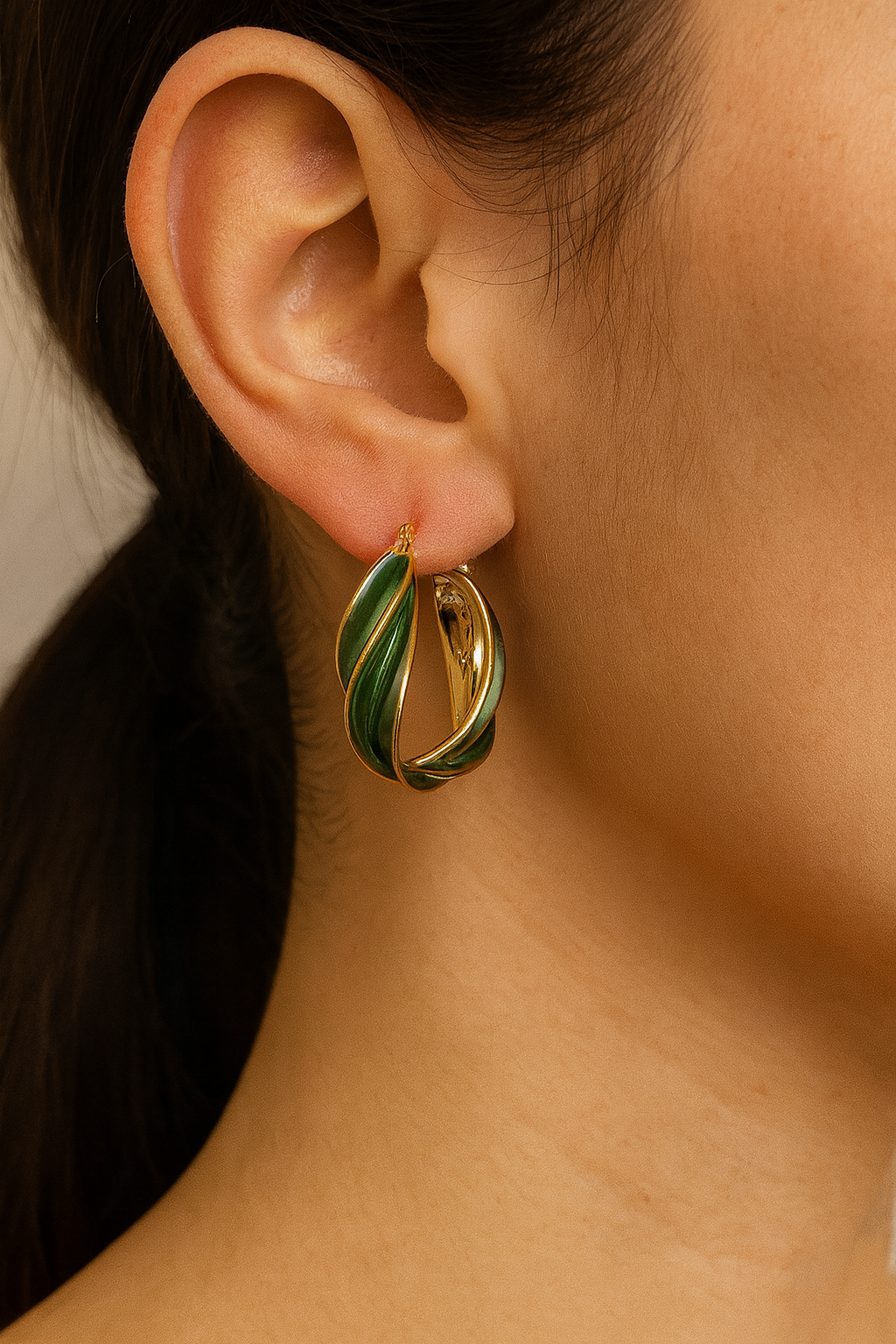Wave Style Green Colour Hoop Earring For Party Wear