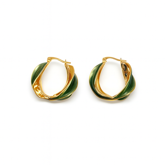 Wave Style Green Colour Hoop Earring For Party Wear
