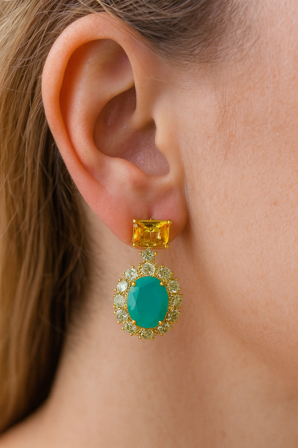 Water Drop Shape With Diamond Drop Earring
