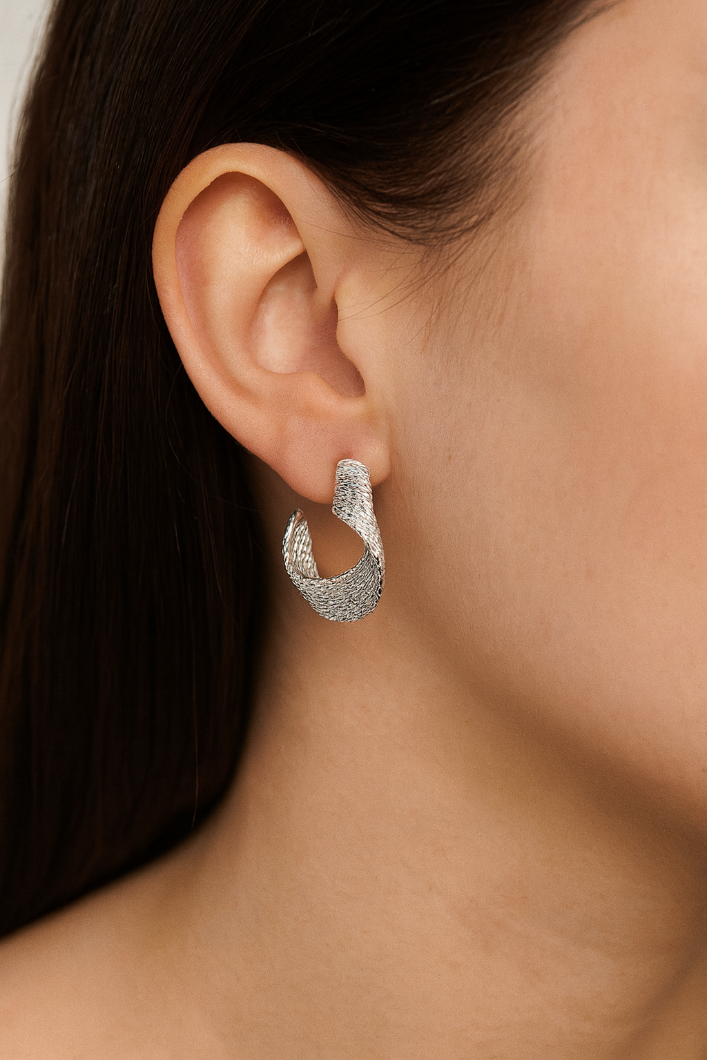 Silver Plated Twisted Twist Pedant Hoop Earring