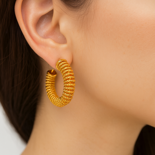 Routed golden spring dangle earring