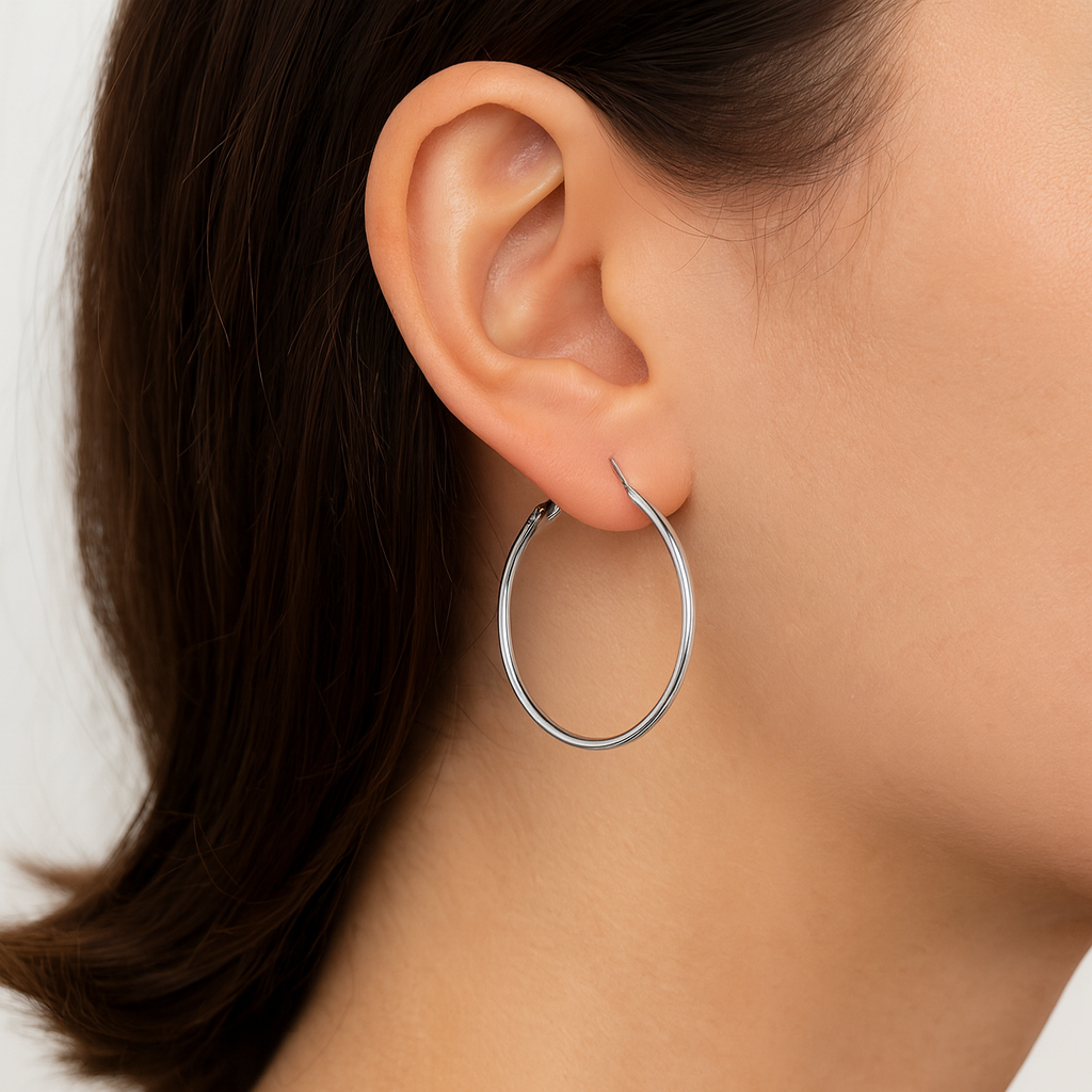 Shiny silver large hoop earring