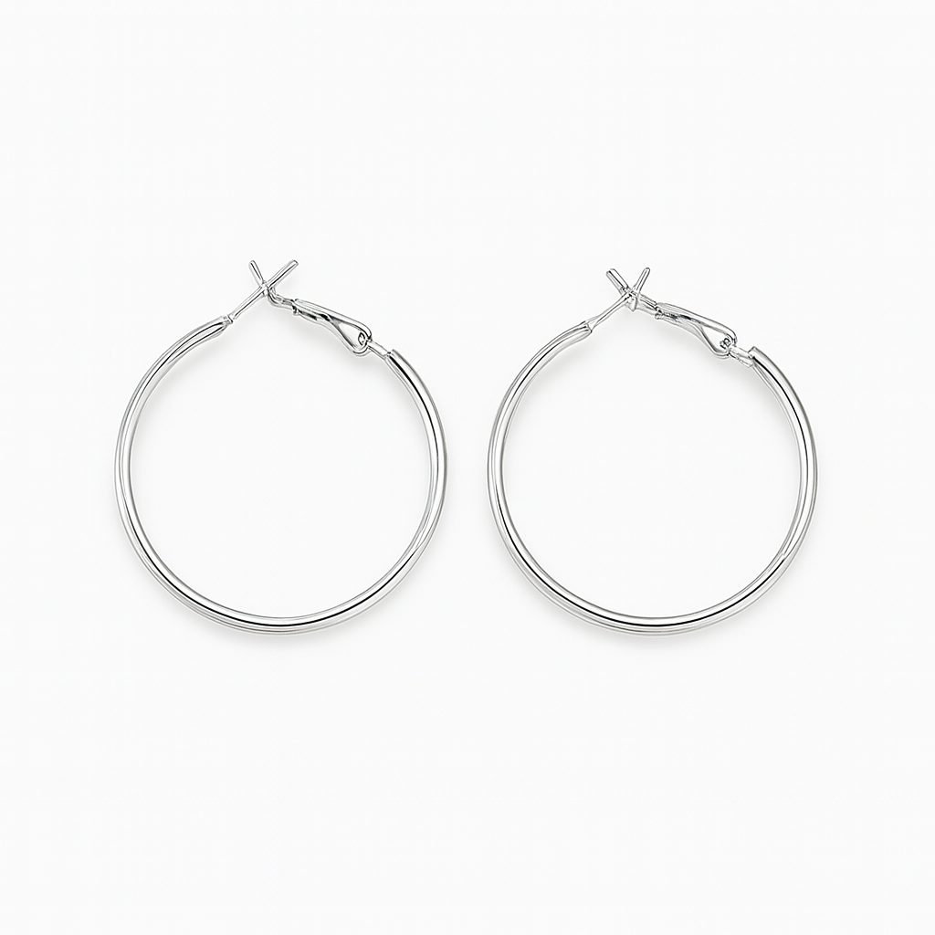 Shiny silver large hoop earring