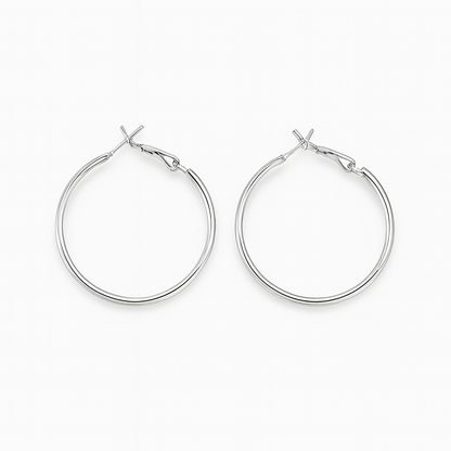 Shiny silver large hoop earring