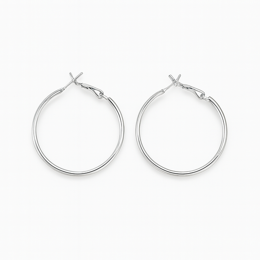 Shiny silver large hoop earring