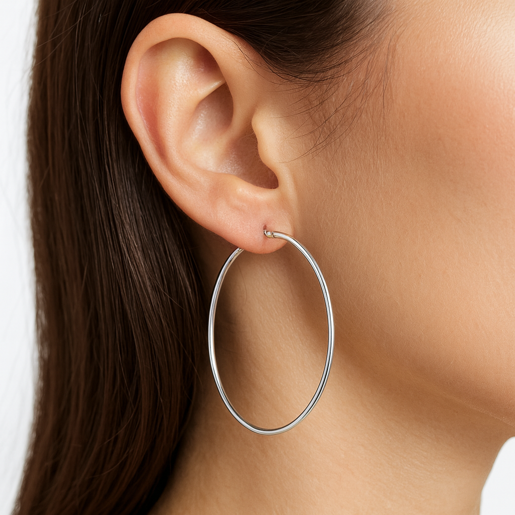Shiny silver big hoop earring