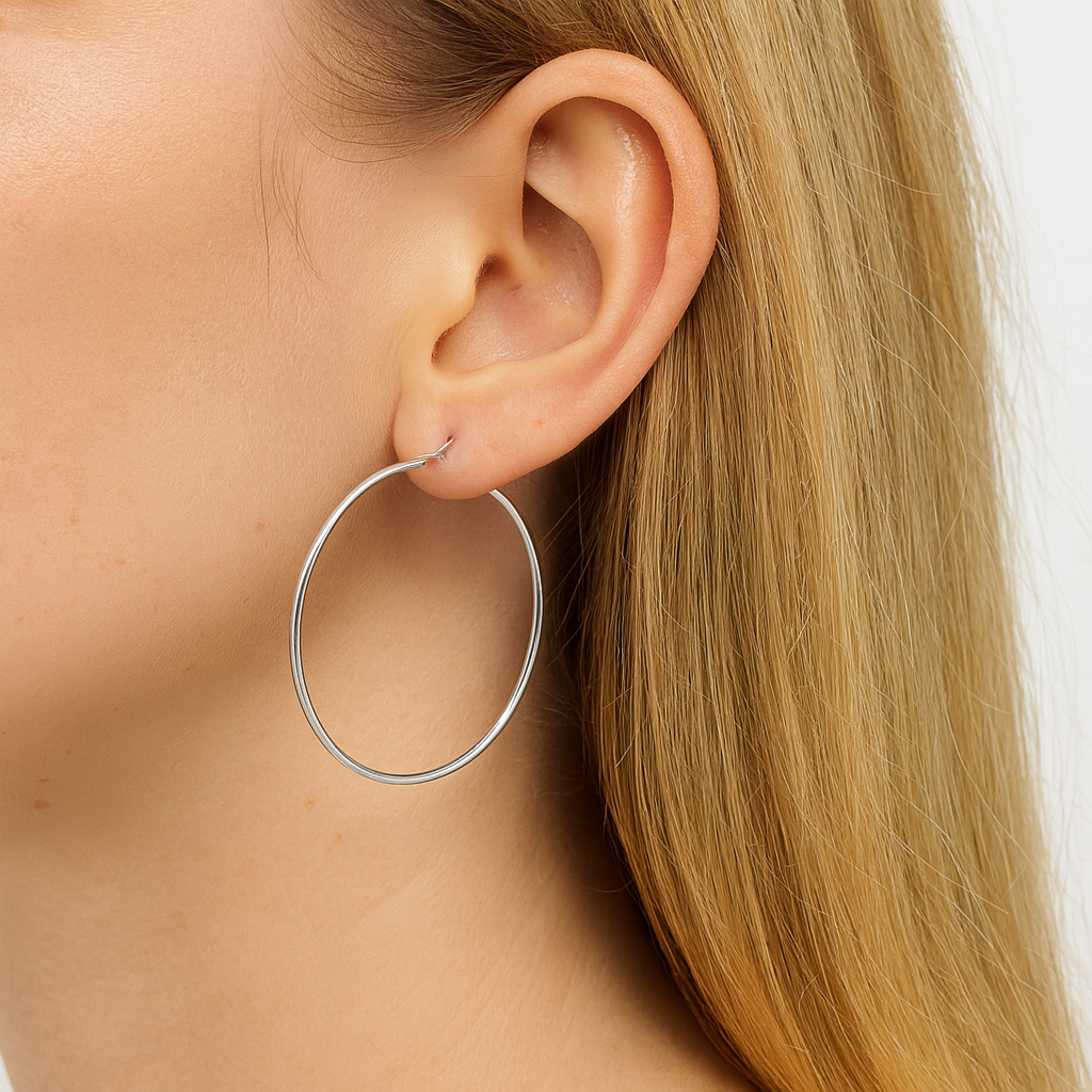 Silver big hoop dangle earring