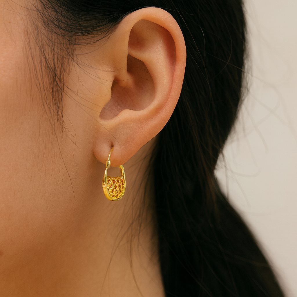Gold Plated New Basket Style Loop Earring