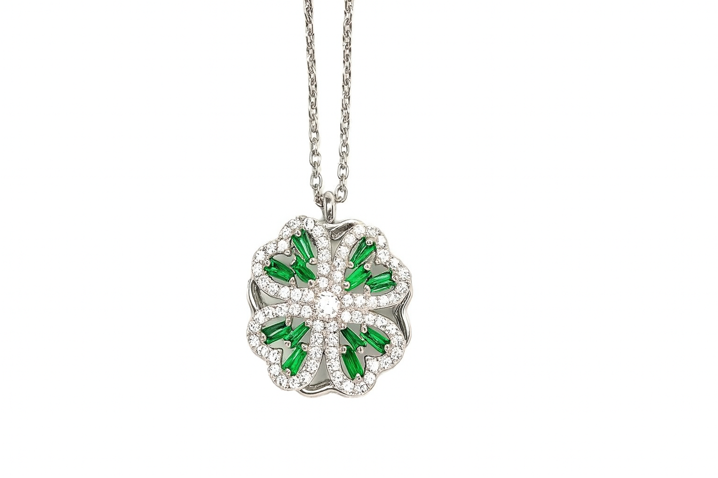 Green Flower Shape Pedant Necklace With Glossy Look