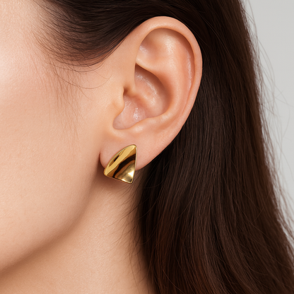 Triangle shaped gold stud earring