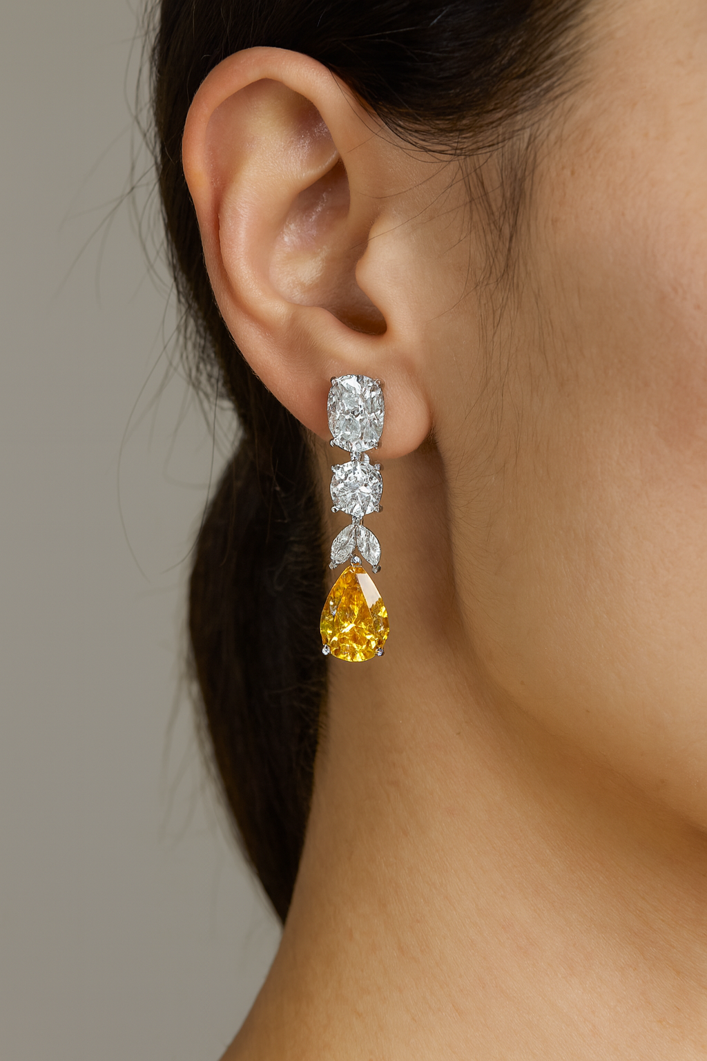 Trendy waterdrop design yellow gemstone ear drop earring for girls