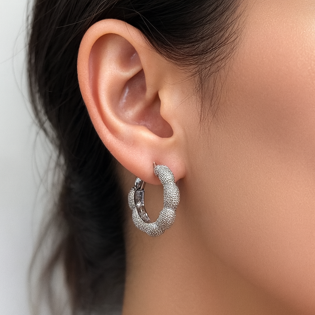 Sliver Cubic Diamonds With Round Shape Fashion Stud Earring