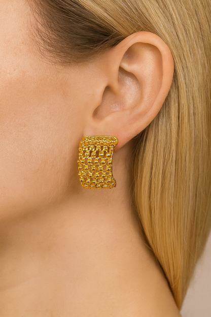 Small bead gold hoop earring