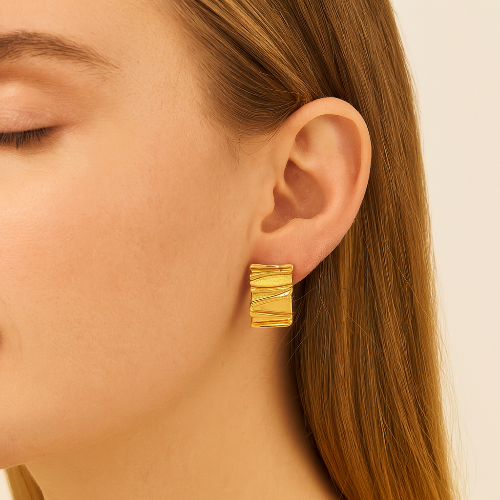 Retro design geometric square gold earring