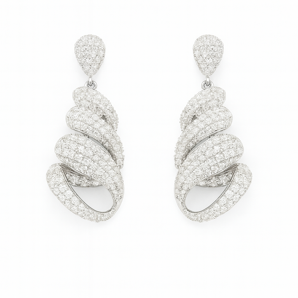 Silver plated micro pave zirconia long big twisted dangle earring for girls