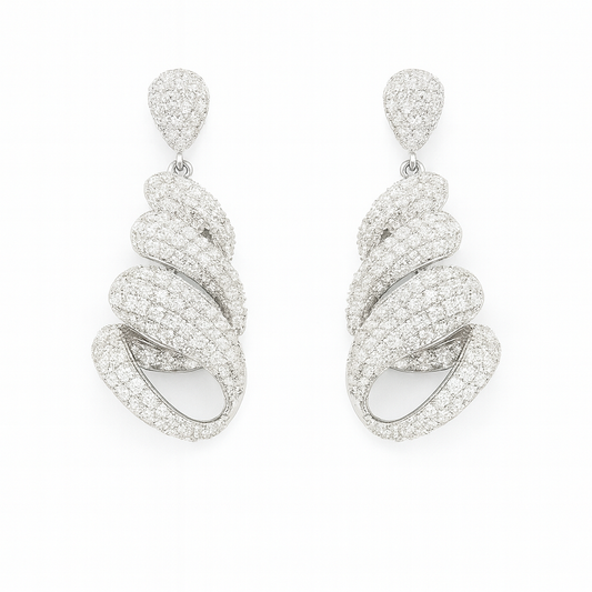 Silver plated micro pave zirconia long big twisted dangle earring for girls