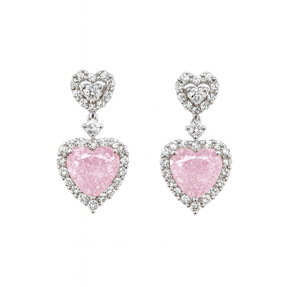 Silver Plated Heart Shape Pink Cubic Diamonds Drop Earrings