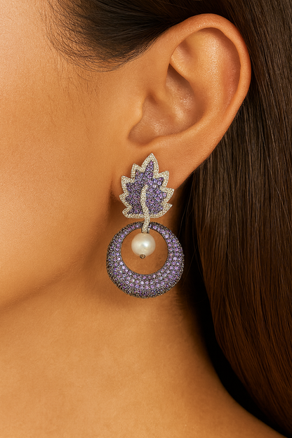 Black Rhodium Platted purple pearl Earrings