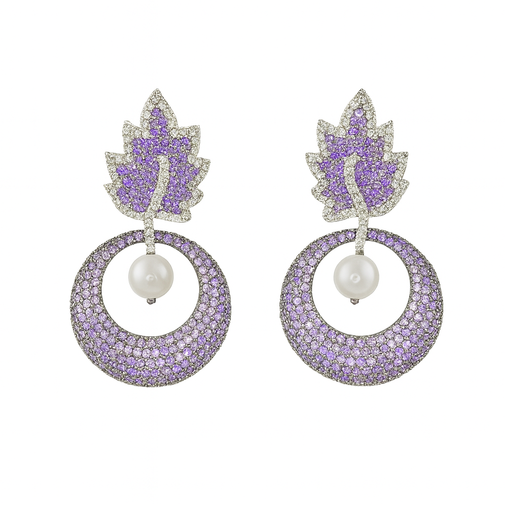 Black Rhodium Platted purple pearl Earrings