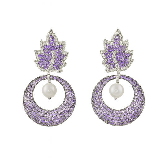 Black Rhodium Platted purple pearl Earrings