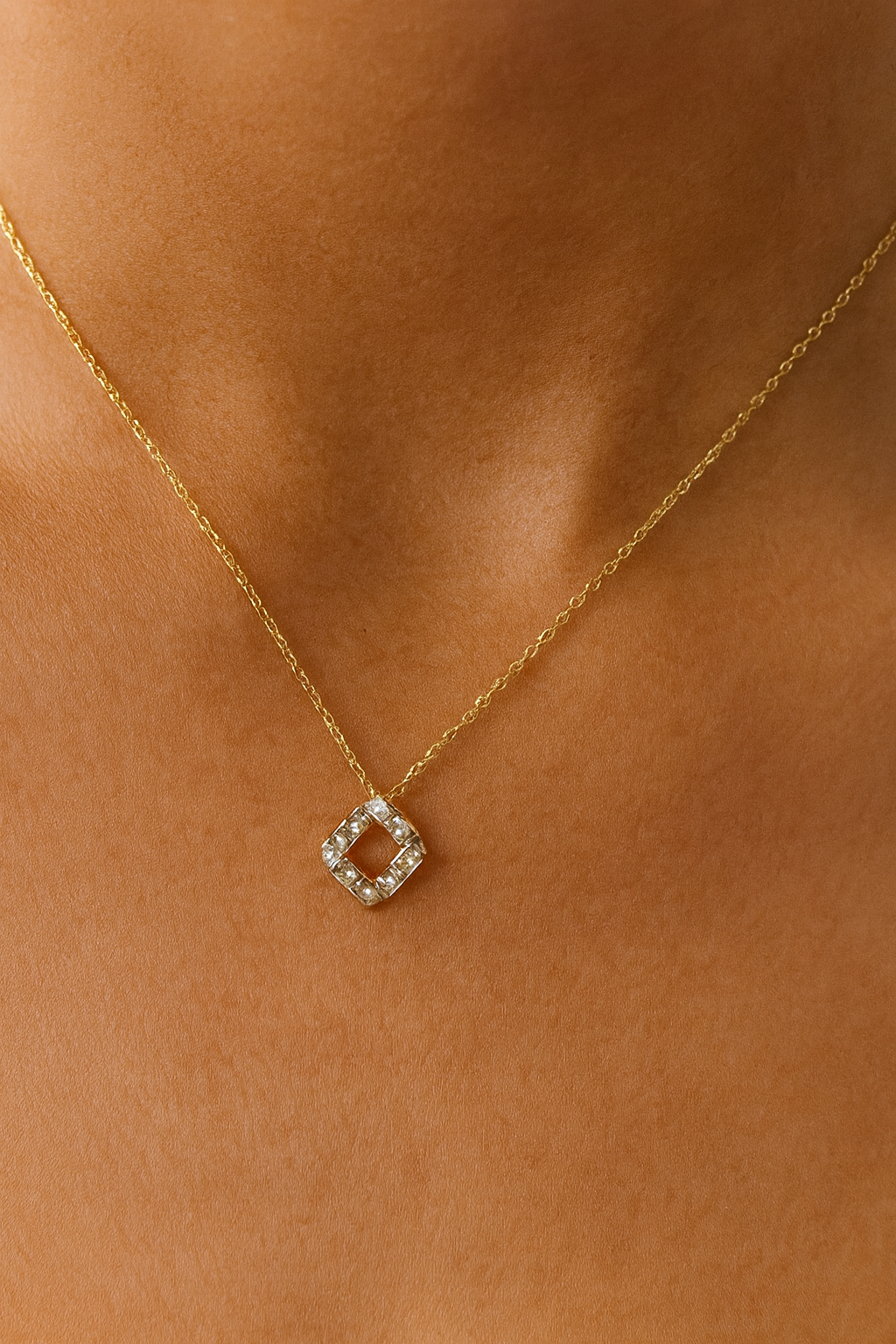 Square Shape Cubic Diamonds Pendant Necklace
