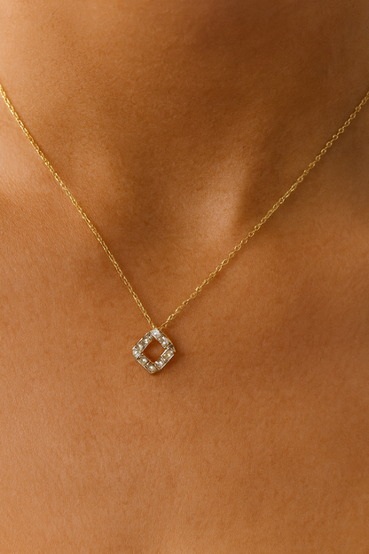 Square Shape Cubic Diamonds Pendant Necklace