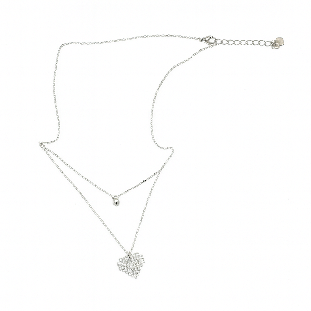 Silver Plated Heart Shape Two Layer Necklace
