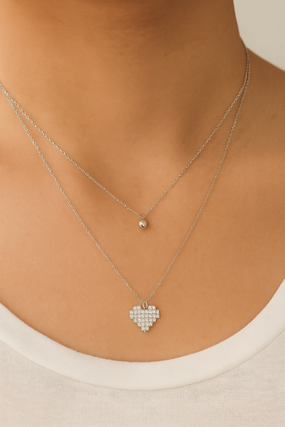Silver Plated Heart Shape Two Layer Necklace