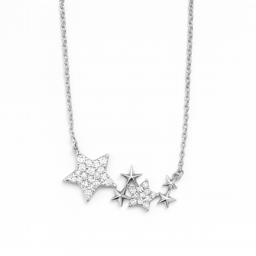 Silver Plated Star Pendant With Diamonds For Women