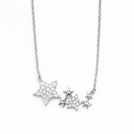 Silver Plated Star Pendant With Diamonds For Women