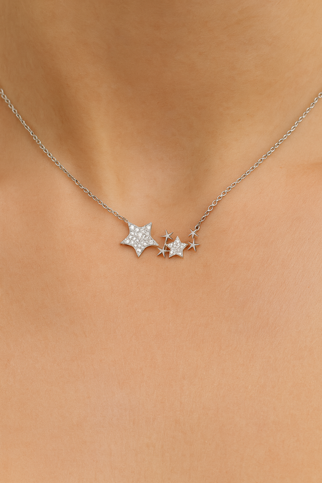 Silver Plated Star Pendant With Diamonds For Women