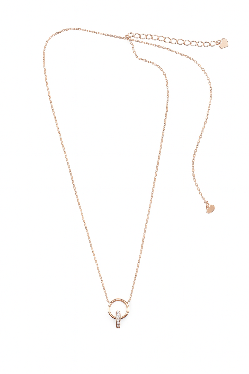 Rose Gold Two Ring Pedant With Cubic Diamond Necklace